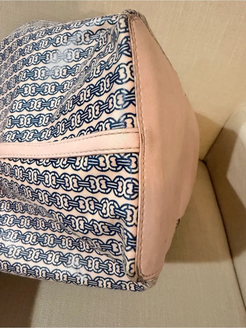 Tory Burch Gemini Link Tote Pink Navy White + Dust Bag